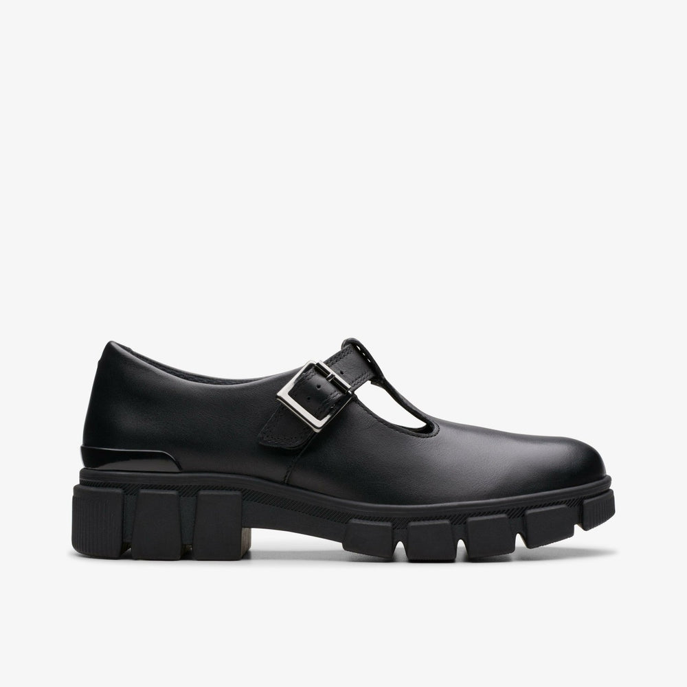 Evyn Bar Youth Black Leather | Clarks Discount