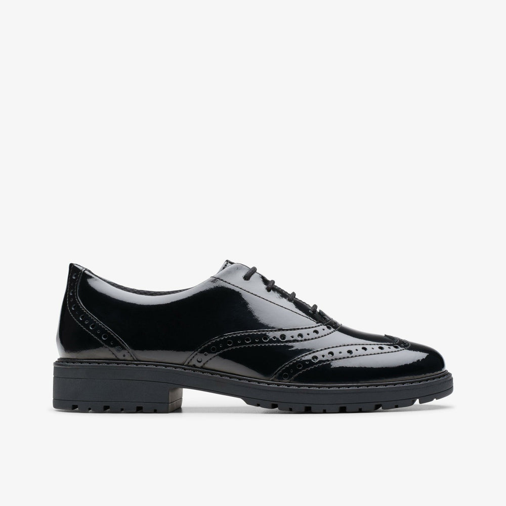 Loxham Brogue Youth Black Patent | Clarks For Sale