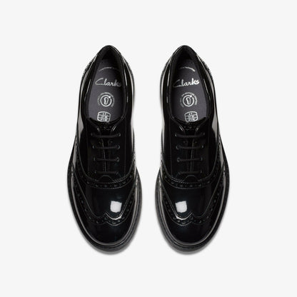 Loxham Brogue Youth Black Patent | Clarks For Sale