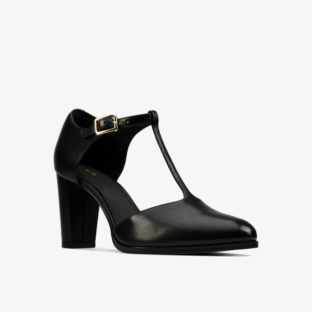 Kaylin 85 T Bar Black Leather | Clarks For Sale
