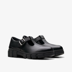 Evyn Bar Youth Black Leather | Clarks Discount