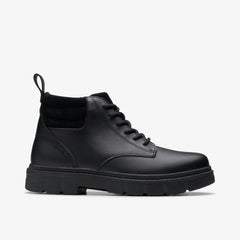 Lorcam Trail Youth Black Leather | Clarks