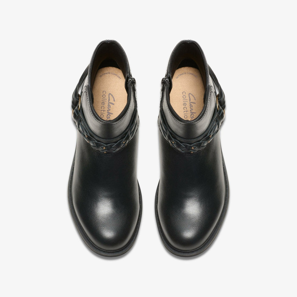Hearth Kaylie Ankle Boot Black Leather | Clarks
