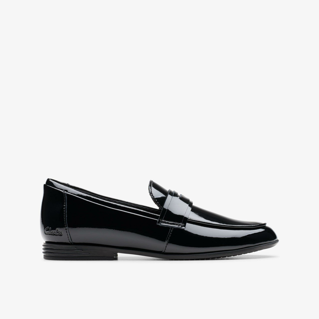 Finja Bright Older Black Patent | Clarks