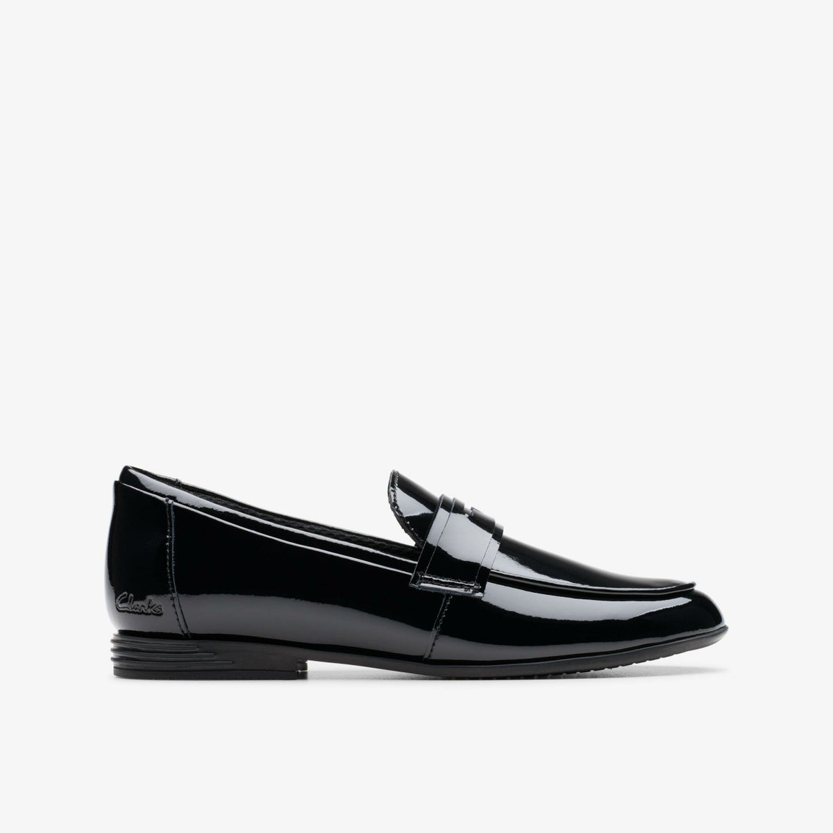 Finja Bright Older Black Patent | Clarks