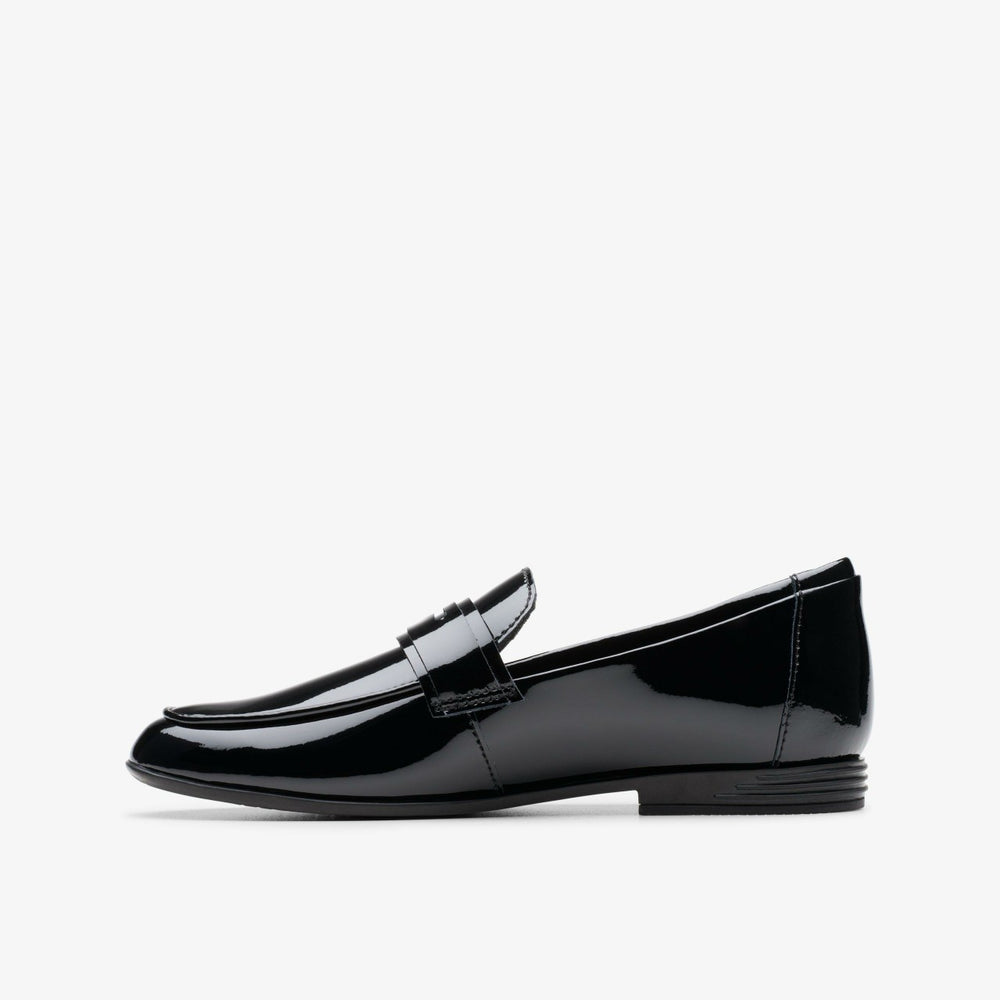 Finja Bright Older Black Patent | Clarks