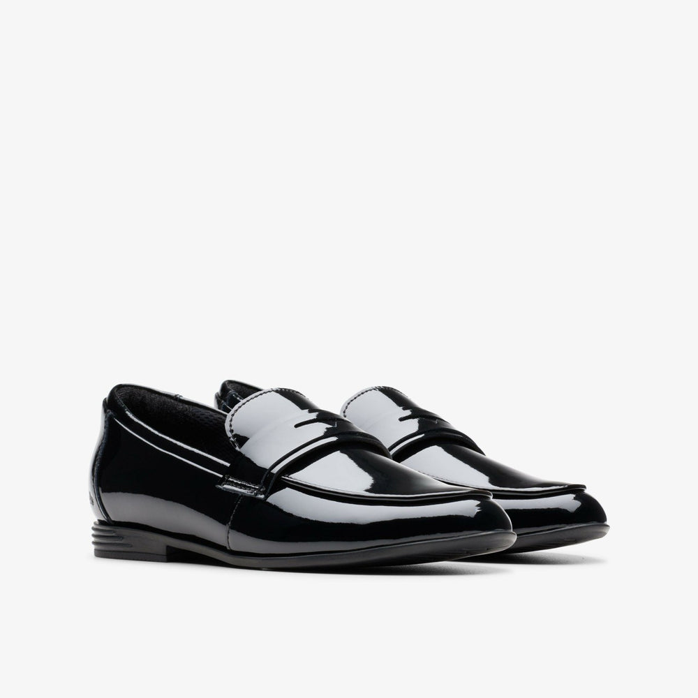 Finja Bright Older Black Patent | Clarks