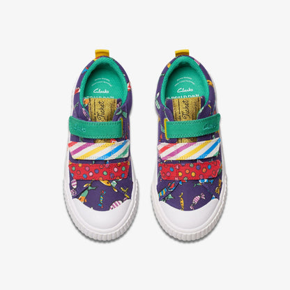 Roald Dahl Charlie & the Chocolate Factory Foxing Mix Kid Purple Canvas | Clarks Discount