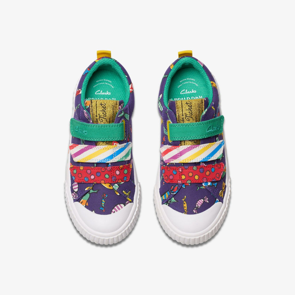 Roald Dahl Charlie & the Chocolate Factory Foxing Mix Kid Purple Canvas | Clarks Discount
