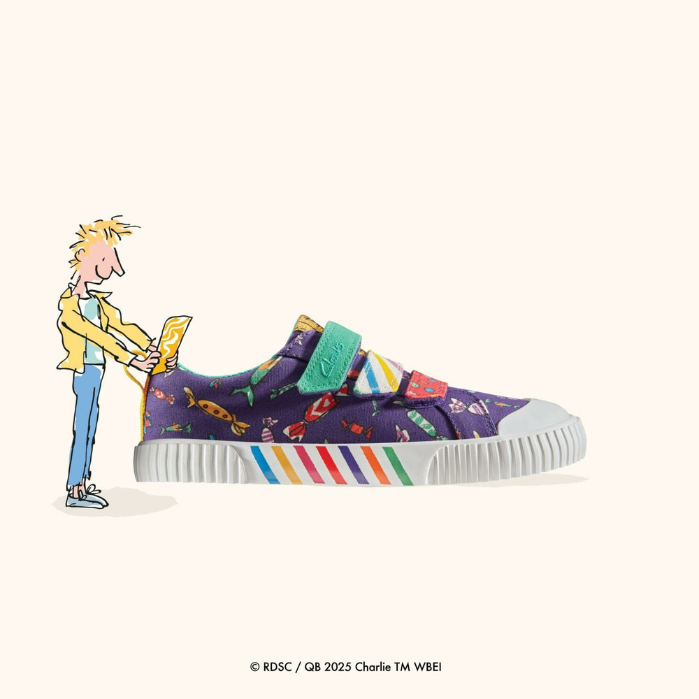 Roald Dahl Charlie & the Chocolate Factory Foxing Mix Kid Purple Canvas | Clarks Discount
