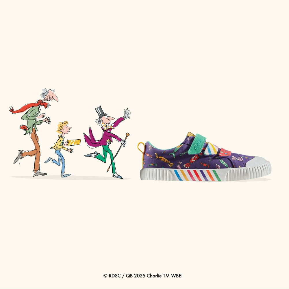 Roald Dahl Charlie & the Chocolate Factory Foxing Mix Kid Purple Canvas | Clarks Discount