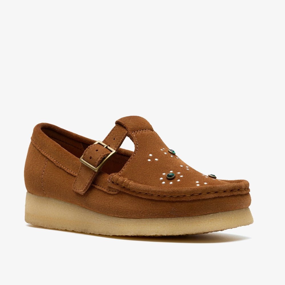 Wallabee T Bar Brown/Orange Suede | Clarks