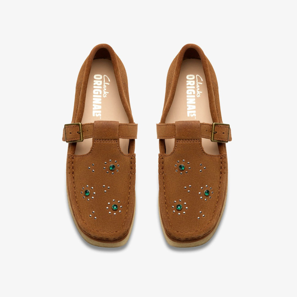 Wallabee T Bar Brown/Orange Suede | Clarks