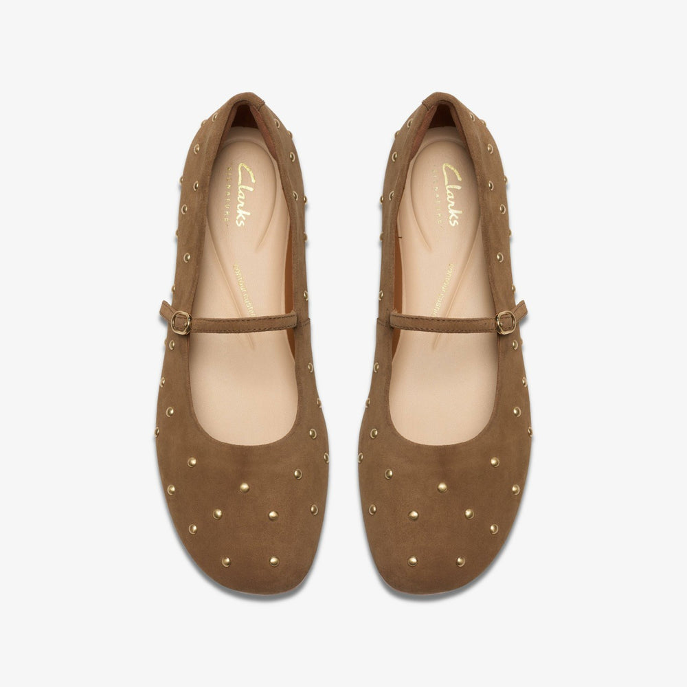 Livia Stud Walnut Suede | Clarks Discount