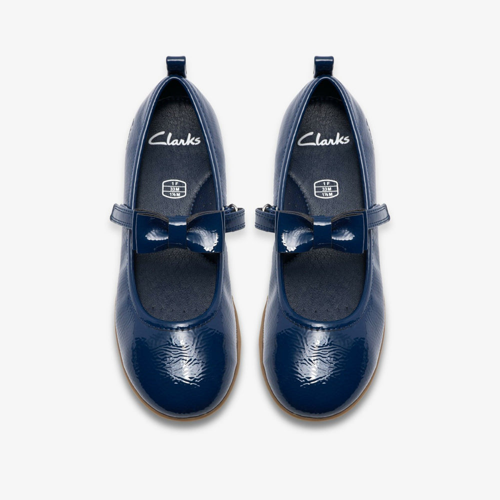 Charm Bow Kid Navy Patent | Clarks Onsale