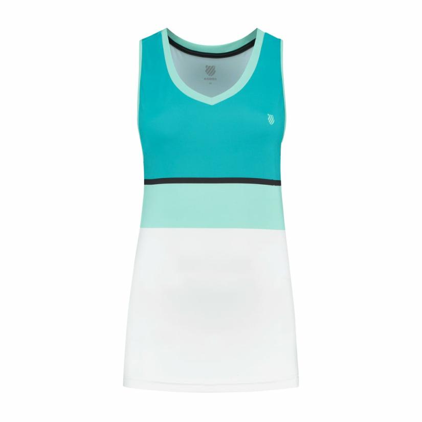 K-Swiss WOMENS HYPERCOURT STRIPE TOP Aruba Blue / Algiers Blue / White | Women Tennis &amp; Pickleball